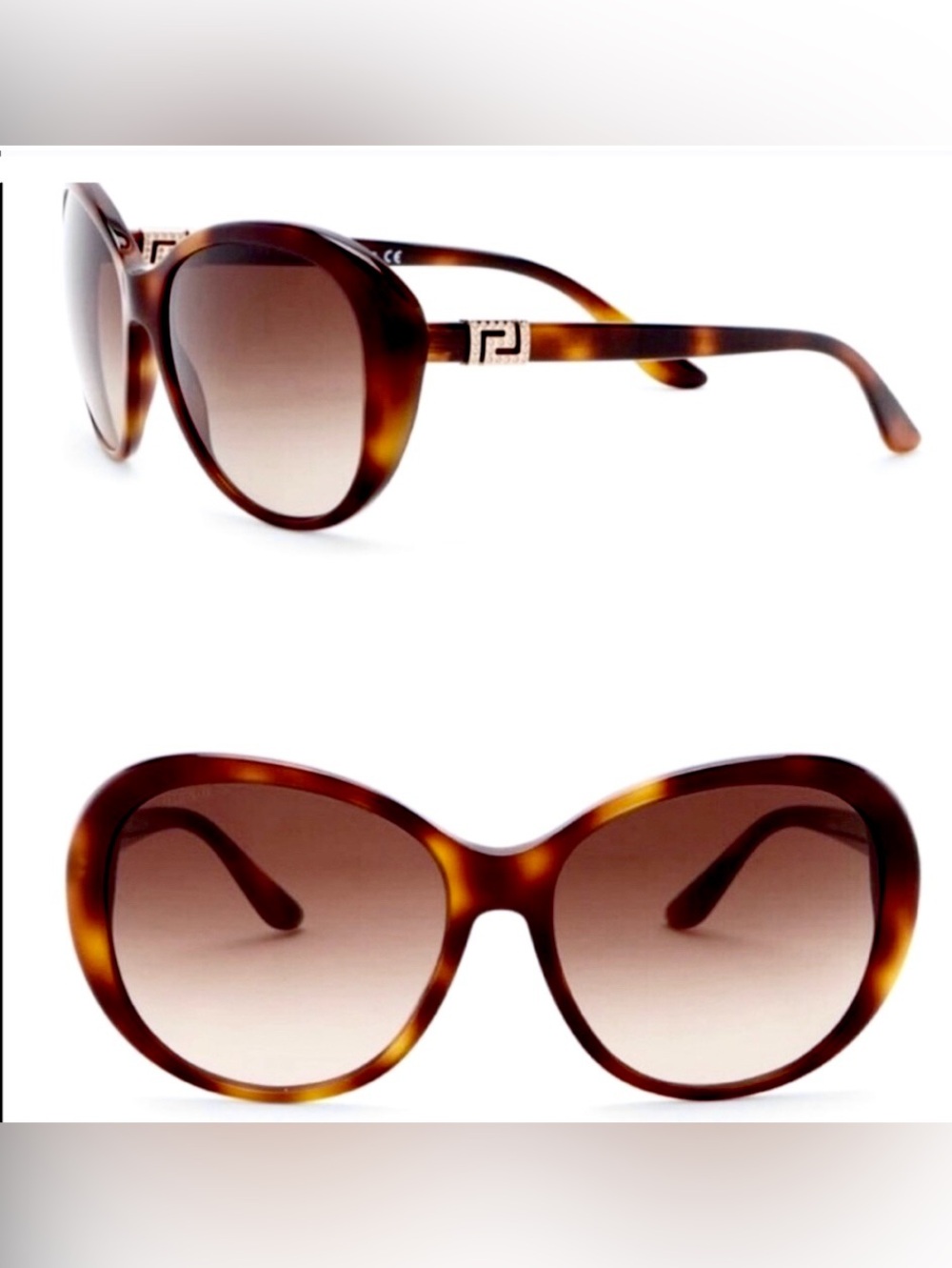 VERSACE 57mm Pop Chic Greek Key sunglasses  CRYSTALS tortoise brown NWT